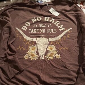 Maurices Brown Graphic Hoodie with Longhorn Skull